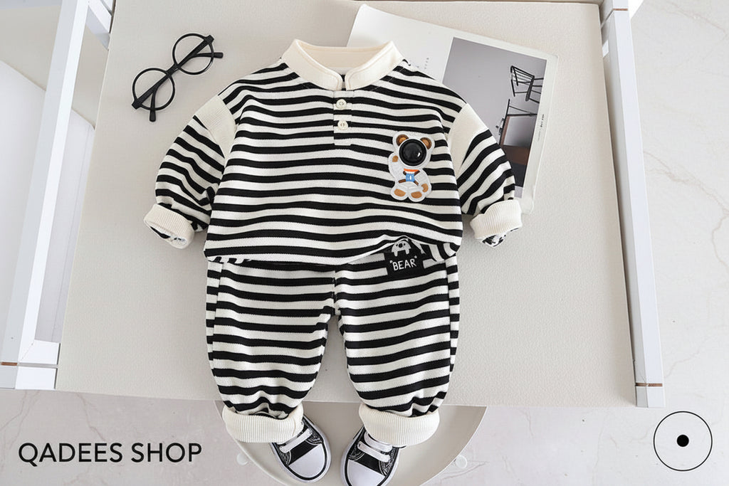Letter Stripes Loose Round Neck Boys' Long Sleeve Sweater Suit