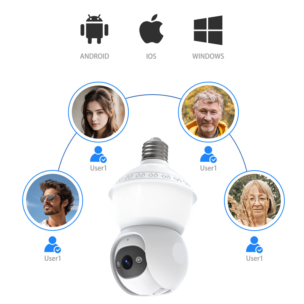 PTZ Lampenkamera E27 Vollfarbige Panoramische HD-WLAN-Glühbirnenüberwachung CMOS für Zuhause Schwenk-/Neigefunktion Cloud