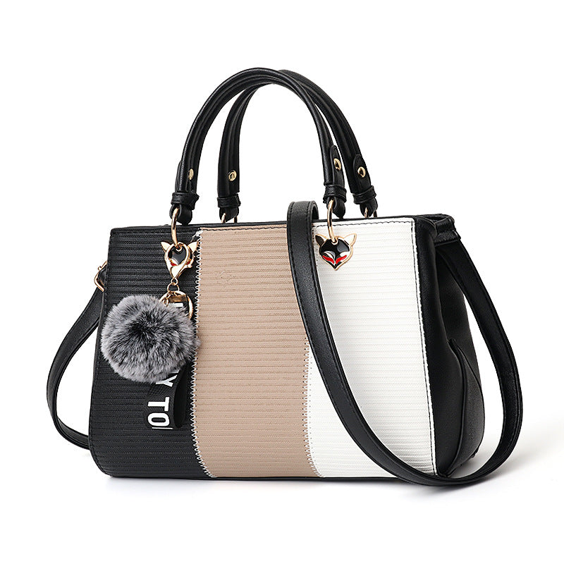Women Hairball Ornaments Totes Patchwork Handbag Party Purse Ladies Messenger Crossbody Shoulder Bags