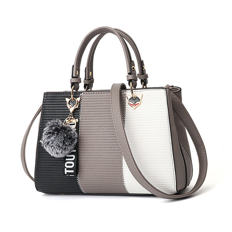 Women Hairball Ornaments Totes Patchwork Handbag Party Purse Ladies Messenger Crossbody Shoulder Bags