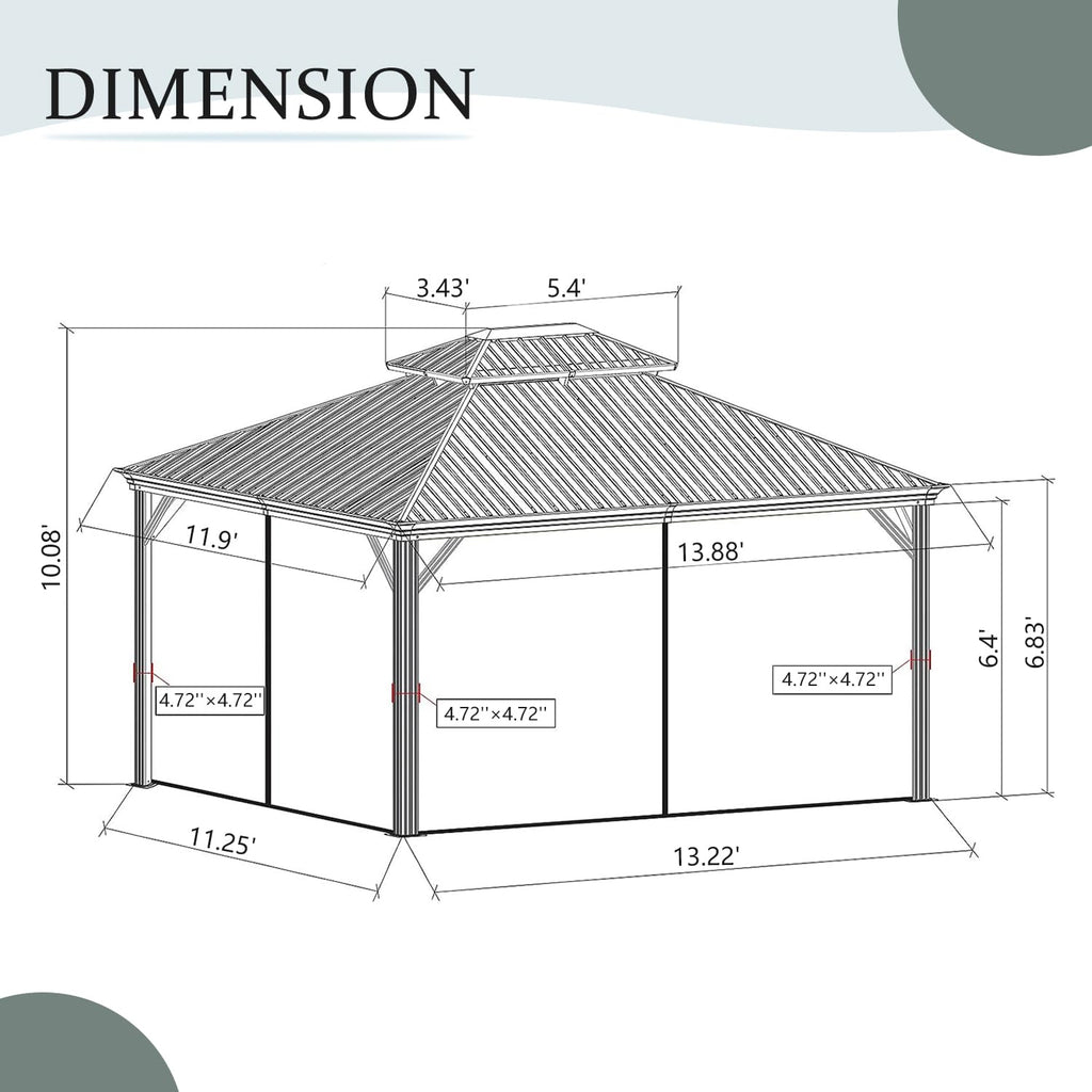 12  X 14  Hardtop Gazebo Permanent Aluminum Outdoor