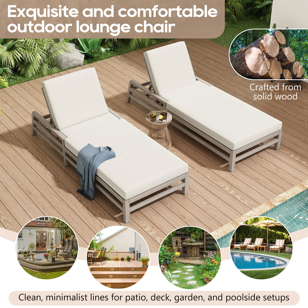 TREXM 5-Position Adjustable Outdoor Chaise Lounge Solid Wood Patio Recliner Chair
