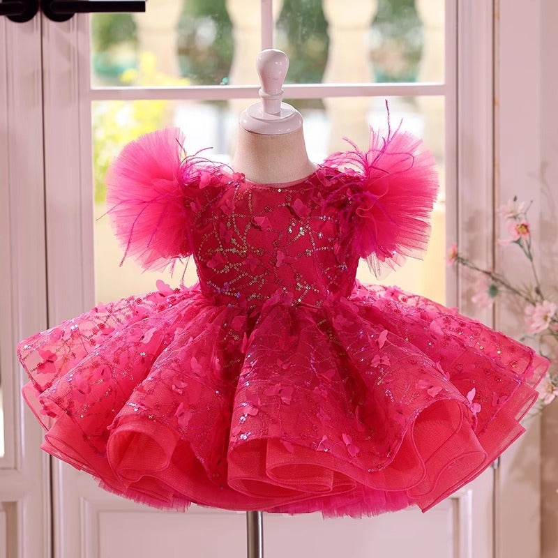 Rose Red Butterfly for Princess Children's Birthday Party Dress