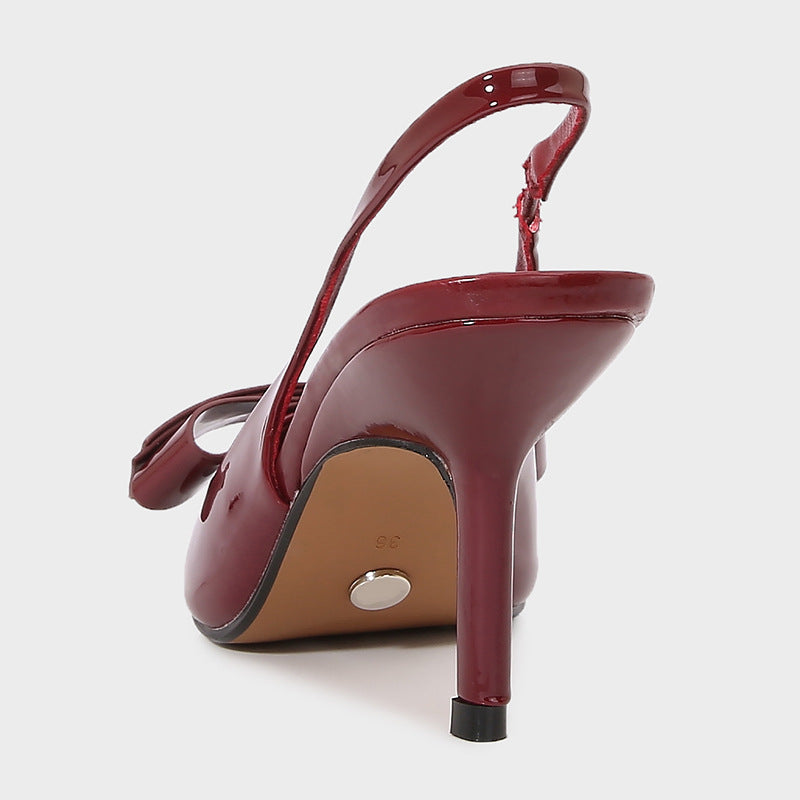 Patent Leather Pointed-toe Bow-knot Sandals Women's Back-strap Style