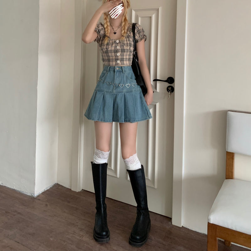 High Waist Was Thin Retro Hong Kong Flavor Pleated A-line Skirt Trend