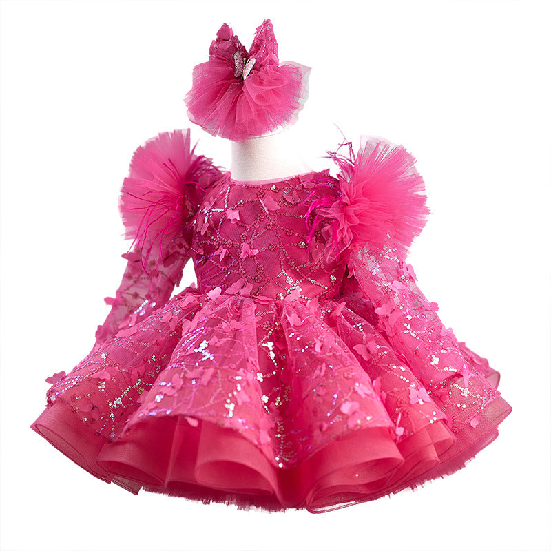 Rose Red Butterfly for Princess Children's Birthday Party Dress