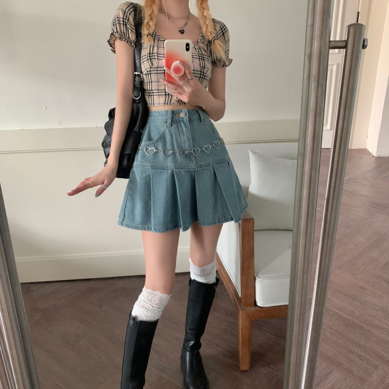 High Waist Was Thin Retro Hong Kong Flavor Pleated A-line Skirt Trend