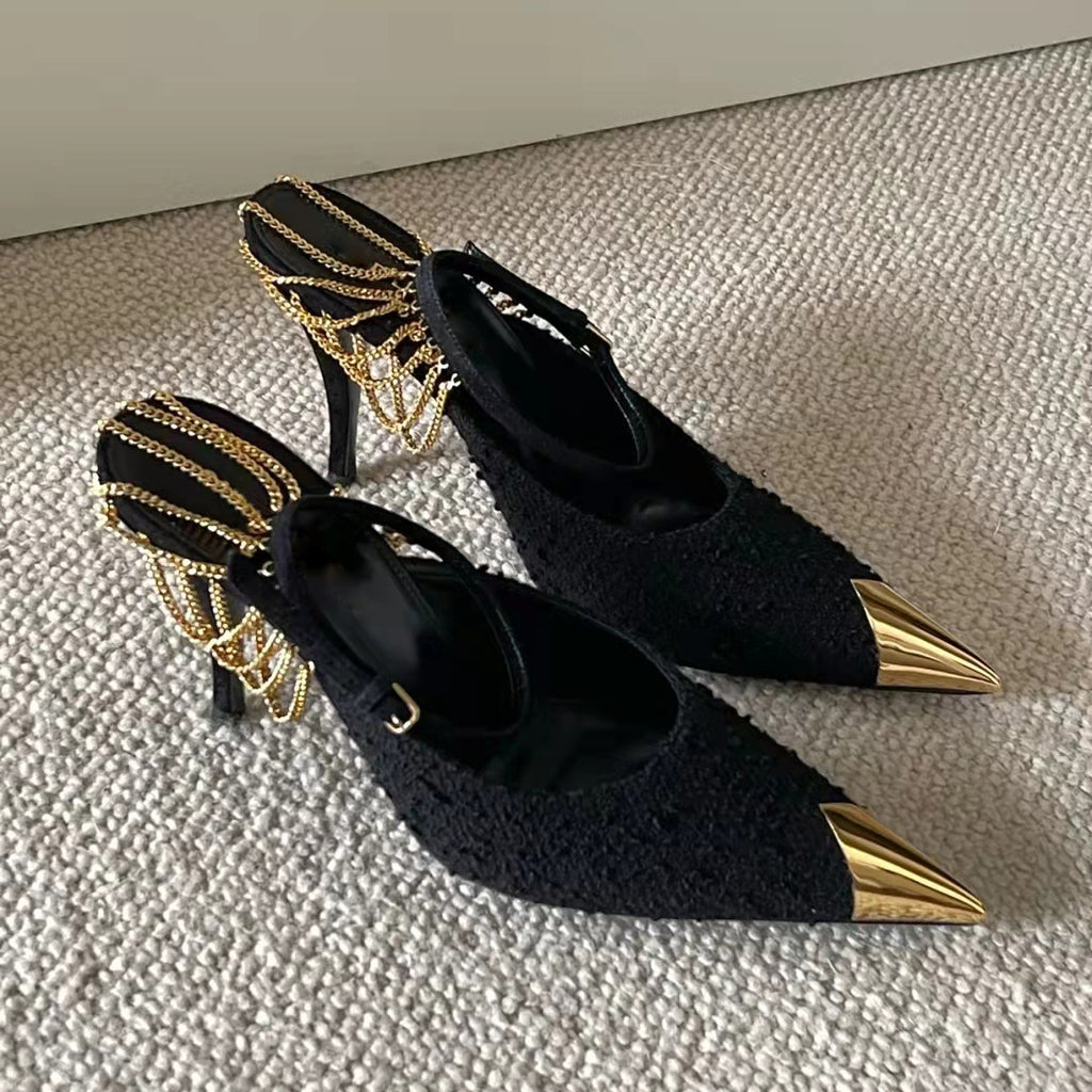 Women's Pointed Toe Stiletto Chain High Heels