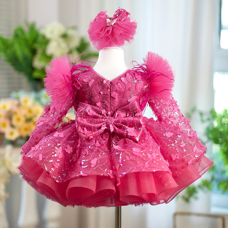 Rose Red Butterfly for Princess Children's Birthday Party Dress