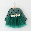 Baby Girl Long Sleeve Polka Dot Waist Flower Mesh  Princess Dress
