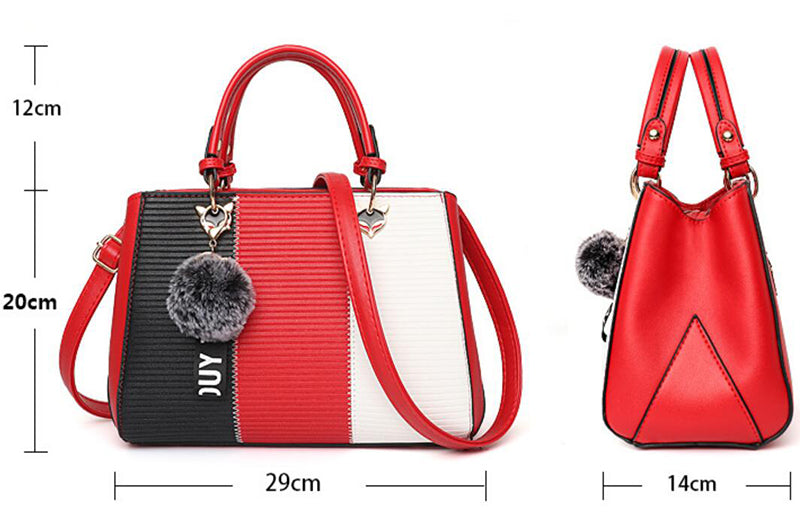 Women Hairball Ornaments Totes Patchwork Handbag Party Purse Ladies Messenger Crossbody Shoulder Bags