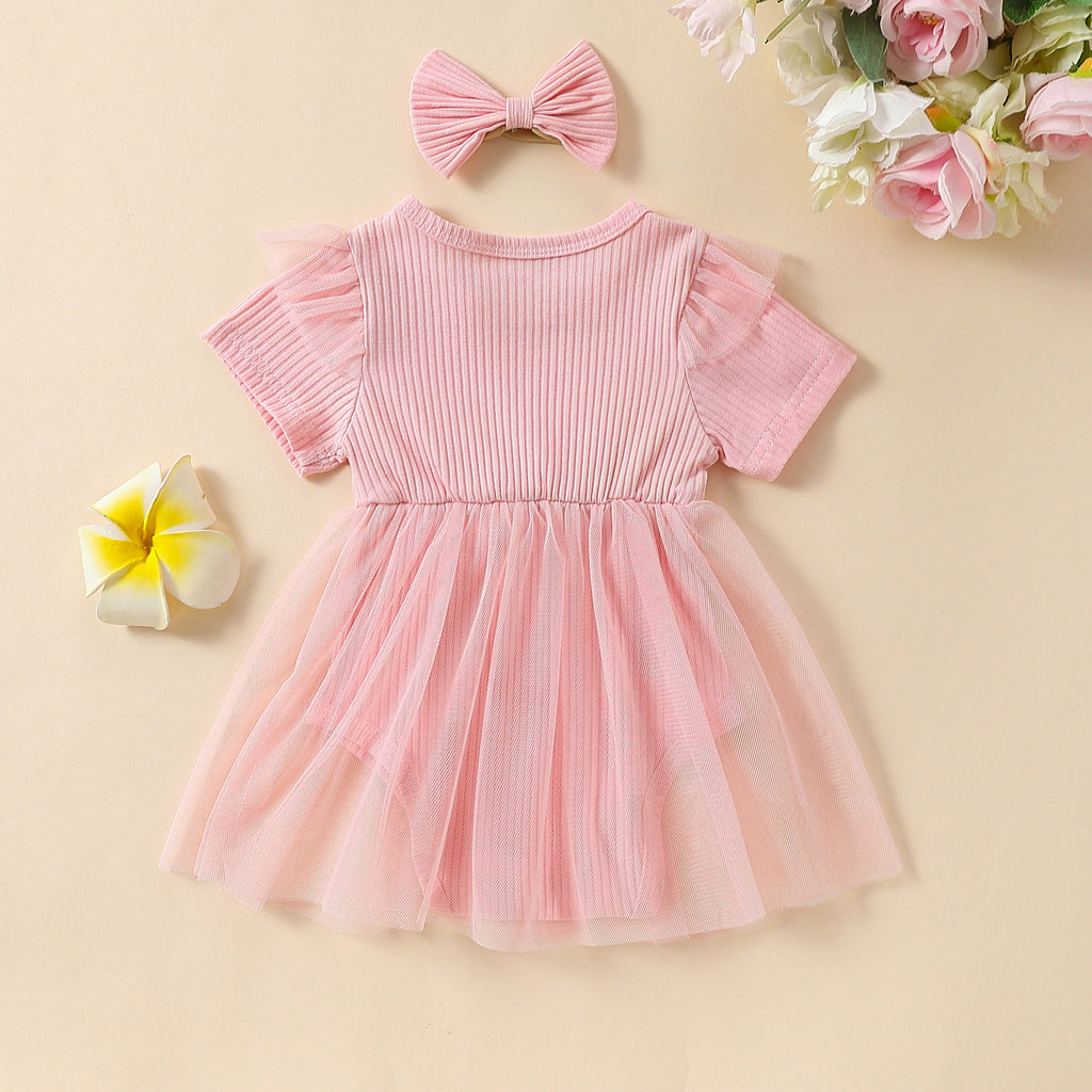 Girls' Multi-color Mesh Flounced Sleeve Short Sleeved Kazakhstan Skirt