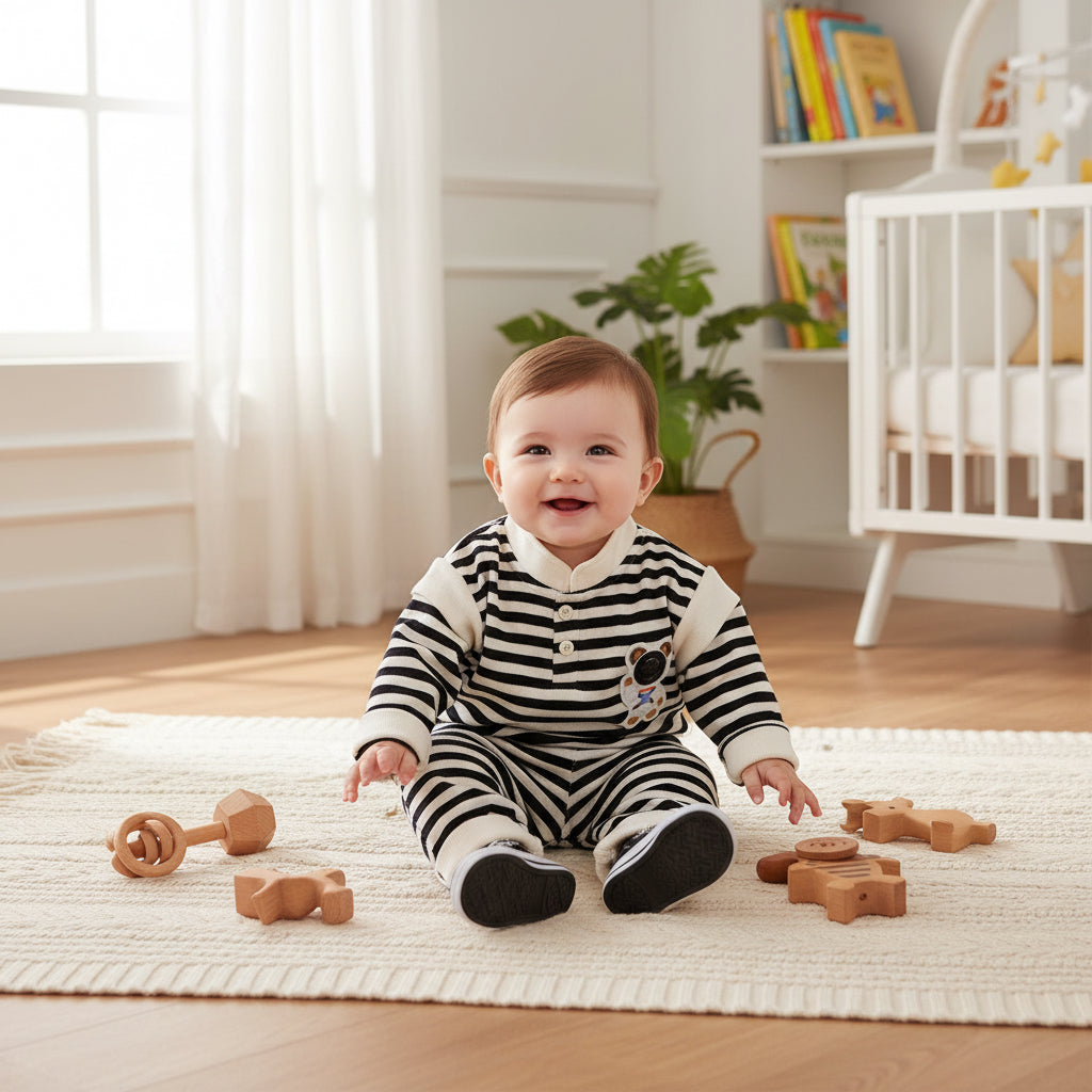 Letter Stripes Loose Round Neck Boys' Long Sleeve Sweater Suit