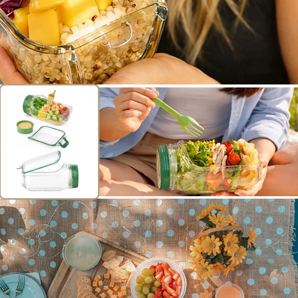 Side-opening salad making and storage tool