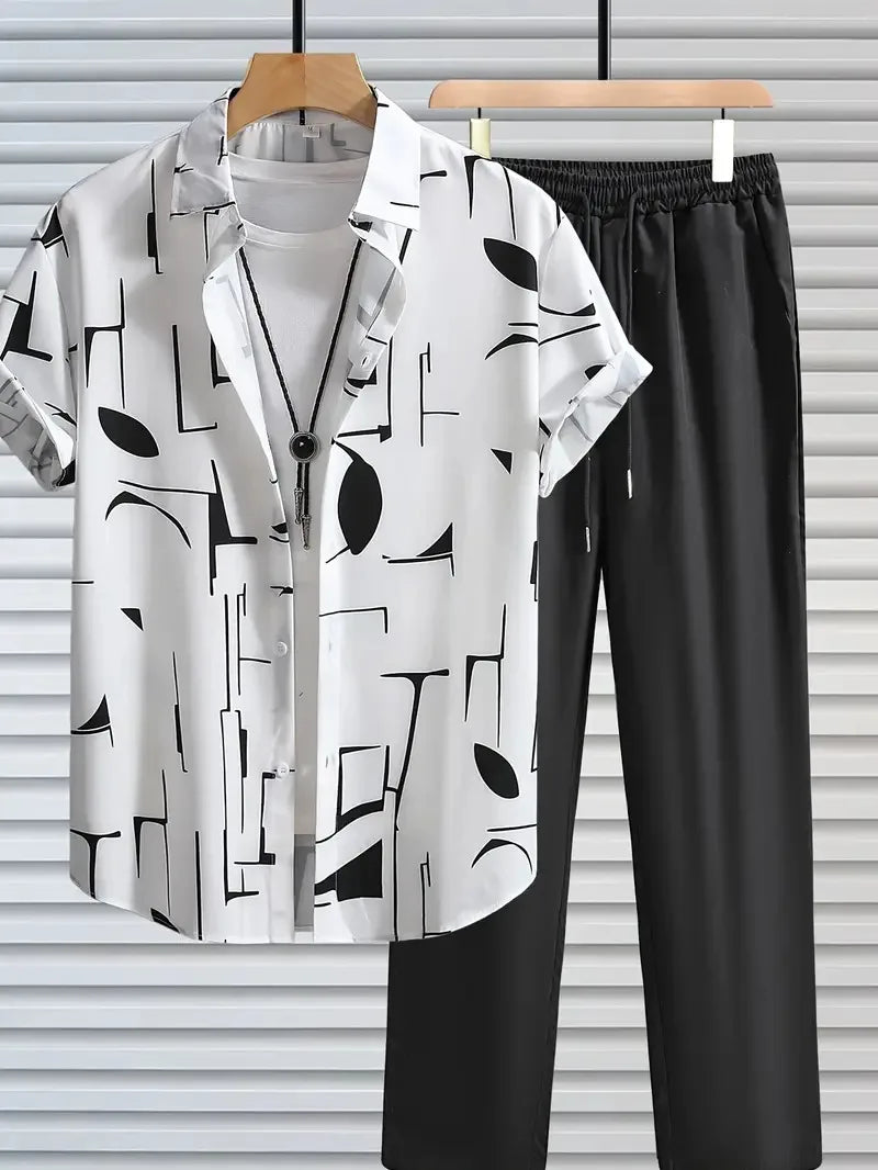 Gradient Plant Shirt and Pants Set for Men