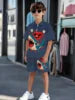 Striped Color Block Printed Boys' Summer Casual clothing