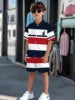Striped Color Block Printed Boys' Summer Casual clothing