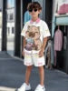 Striped Color Block Printed Boys' Summer Casual clothing