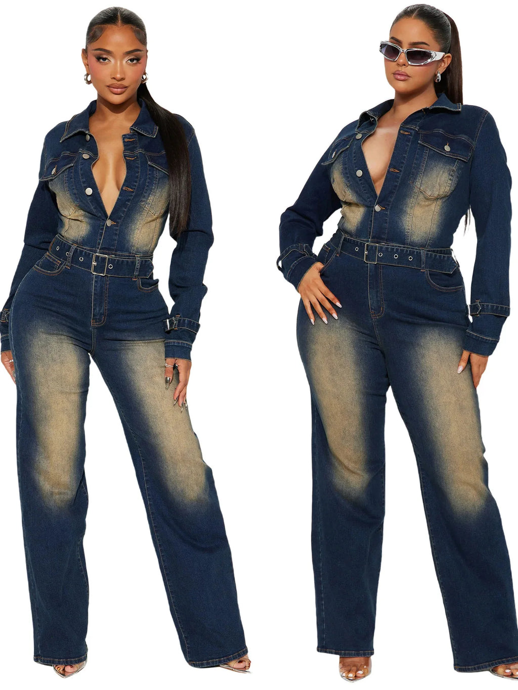 Ladies Casual Washed Denim Jumpsuits
