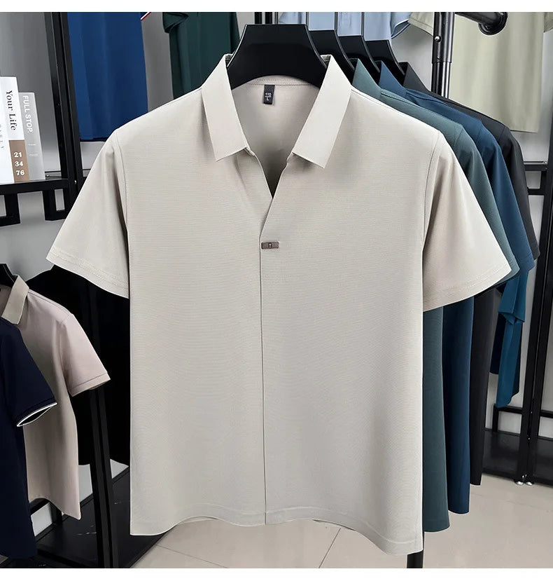 Ice Silk Seamless Laminated Polo Shirt for Men's