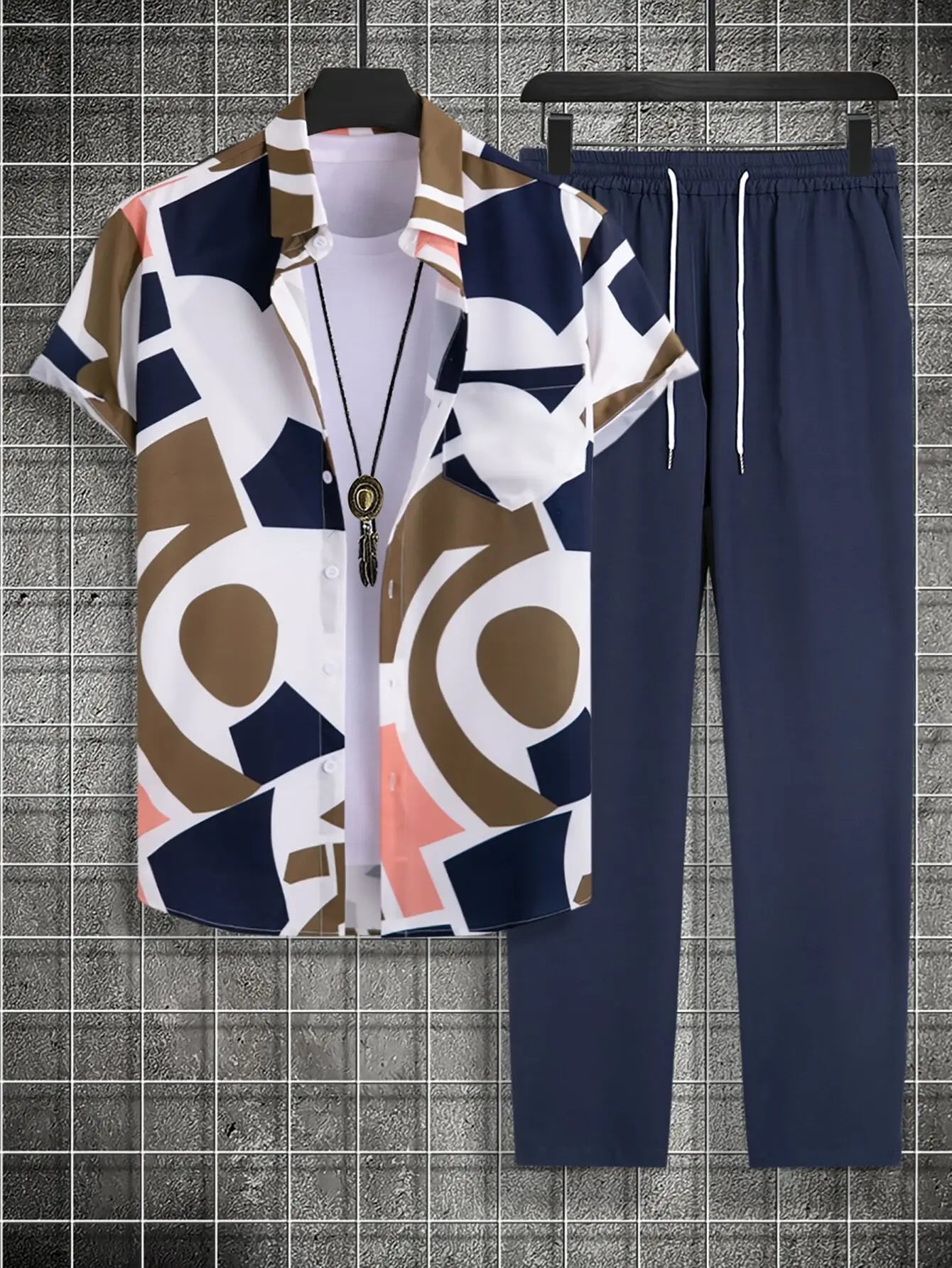 Gradient Plant Shirt and Pants Set for Men