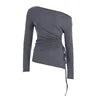 Off Shoulder Drawstring Waist Slim Fit Knit T Shirt