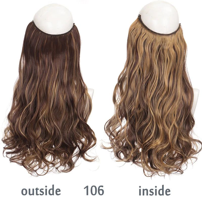 No Clip In Hair Extensions Fish Line Straight Curly Wig
