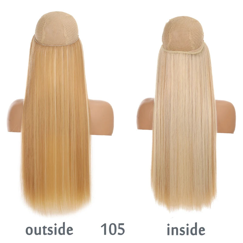 No Clip In Hair Extensions Fish Line Straight Curly Wig