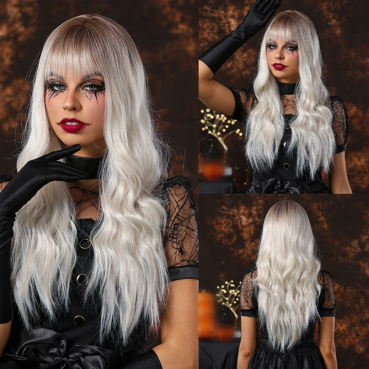 Dark Root Gray Ombre Loose Curly Synthetic Wig