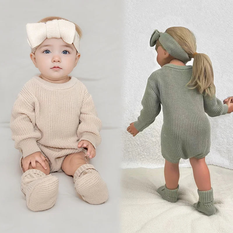 Wholesale Crochet Clothes Headbands Sock Shoes Plain Knitted Boys Girls Baby Sweaters Rompers