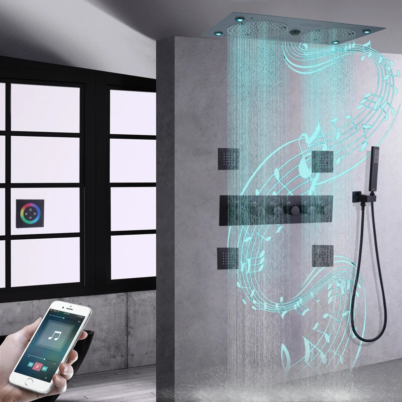 Matte Black Thermostatic Shower Faucet Set