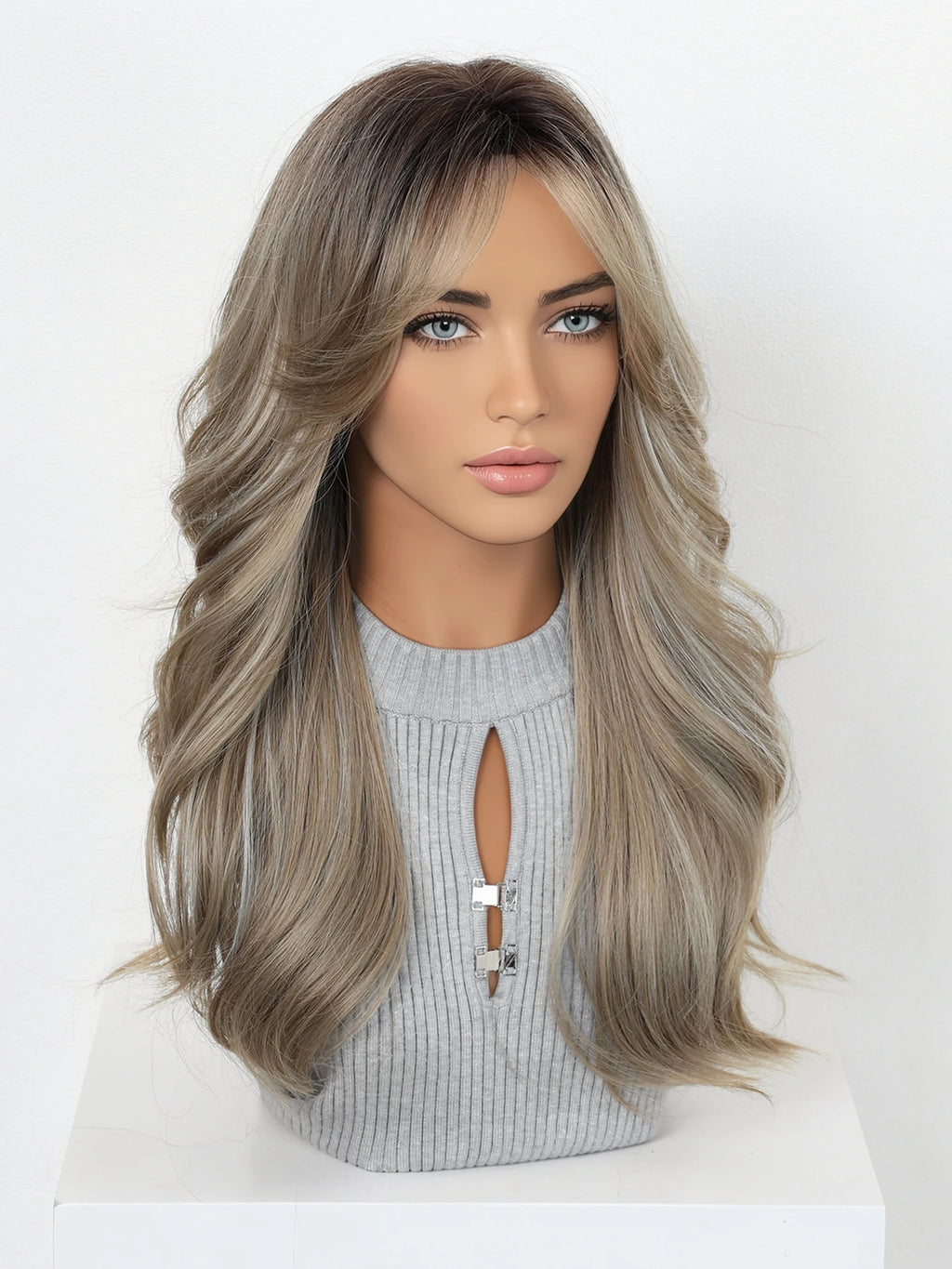 Dark Root Gray Ombre Loose Curly Synthetic Wig