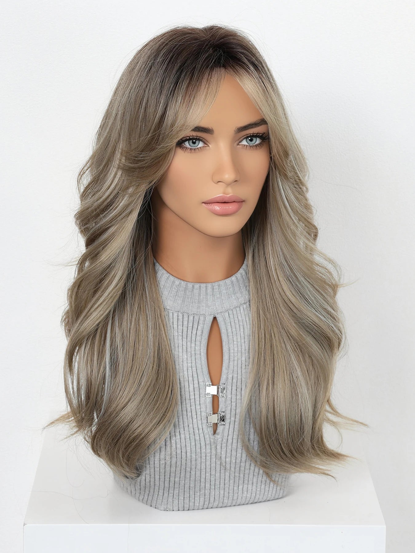Dark Root Gray Ombre Loose Curly Synthetic Wig