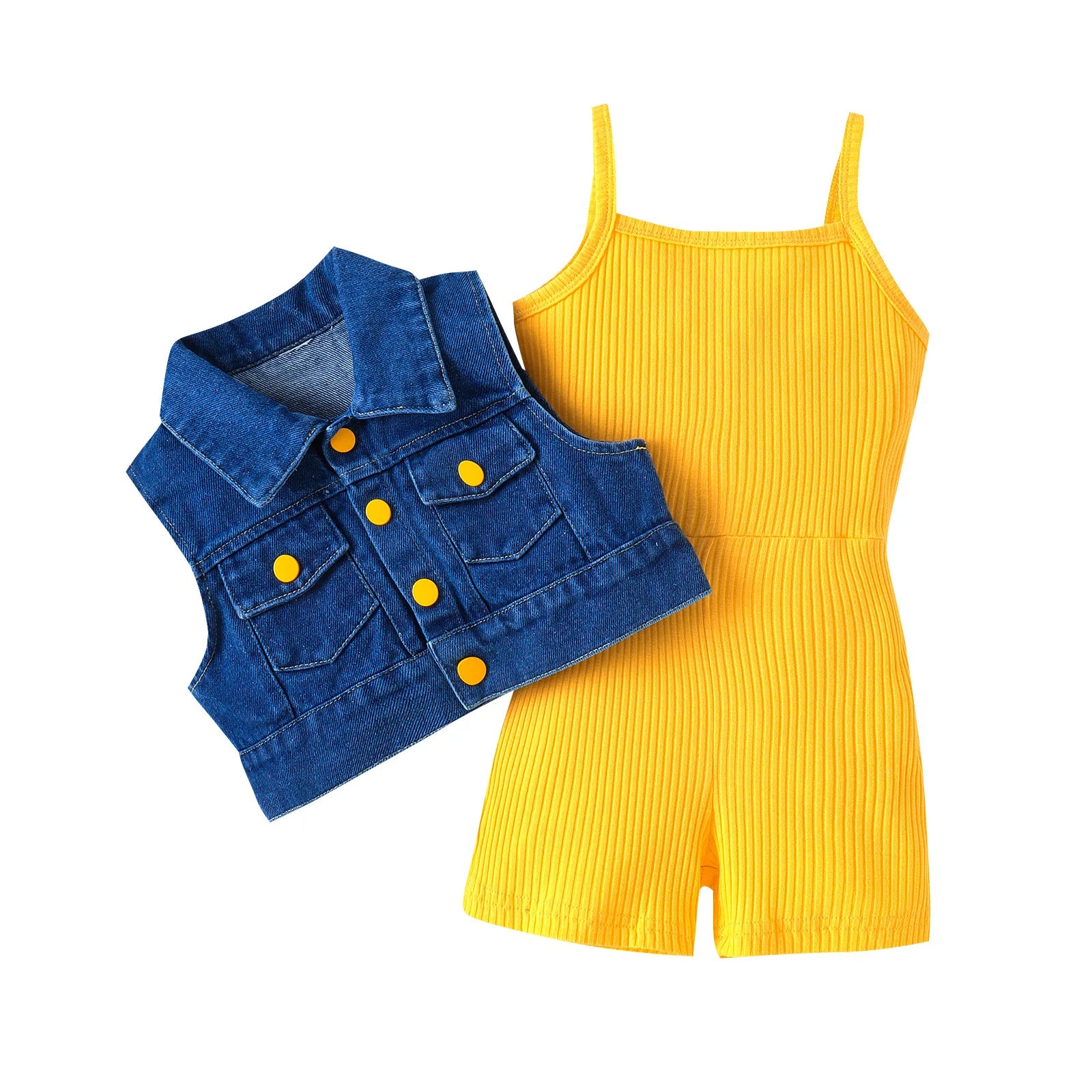Girls clothing Denim Waistcoat + Jumpsuit 2 Piece Set