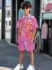 Striped Color Block Printed Boys' Summer Casual clothing