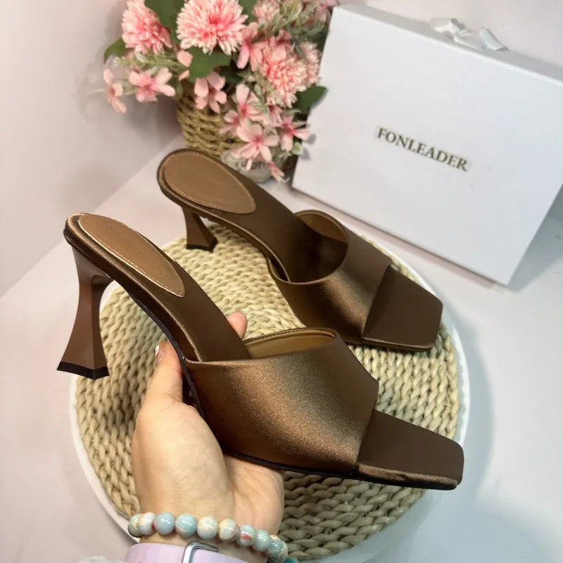 8CM Simple Style Women Slippers Silk Stiletto Heels