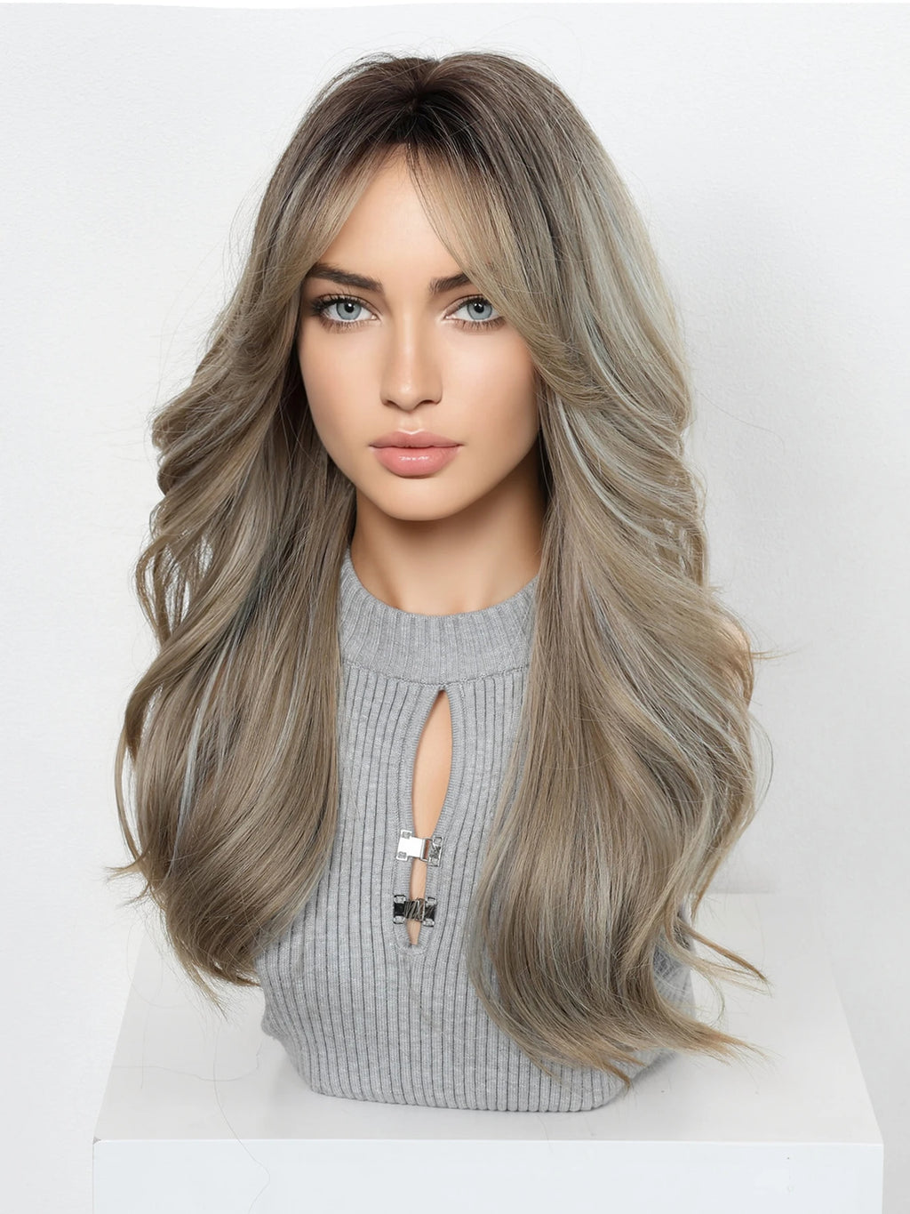 Dark Root Gray Ombre Loose Curly Synthetic Wig