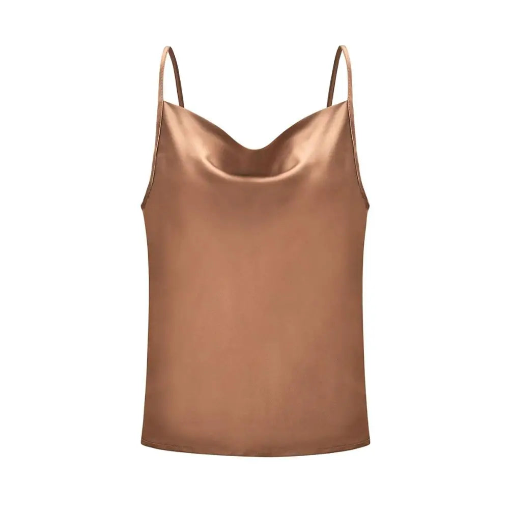 Basic Women Silk-Like Satin Tops Vest