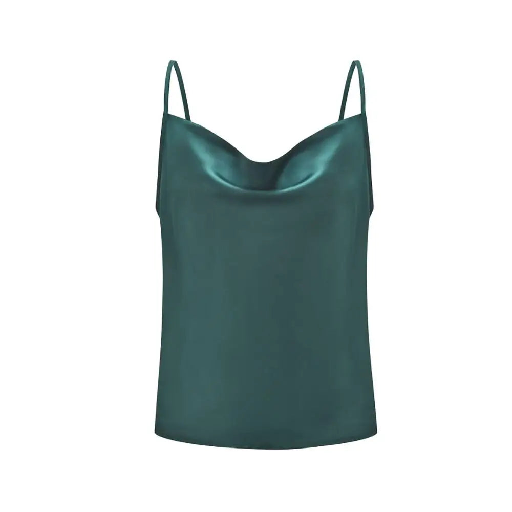 Basic Women Silk-Like Satin Tops Vest