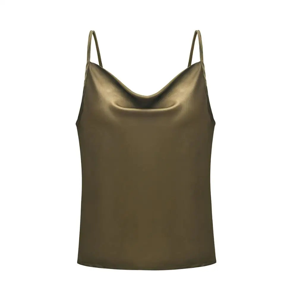 Basic Women Silk-Like Satin Tops Vest