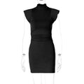 Stand Neck Slim Fit Mini Dress Draped Bodycon Dress for Women