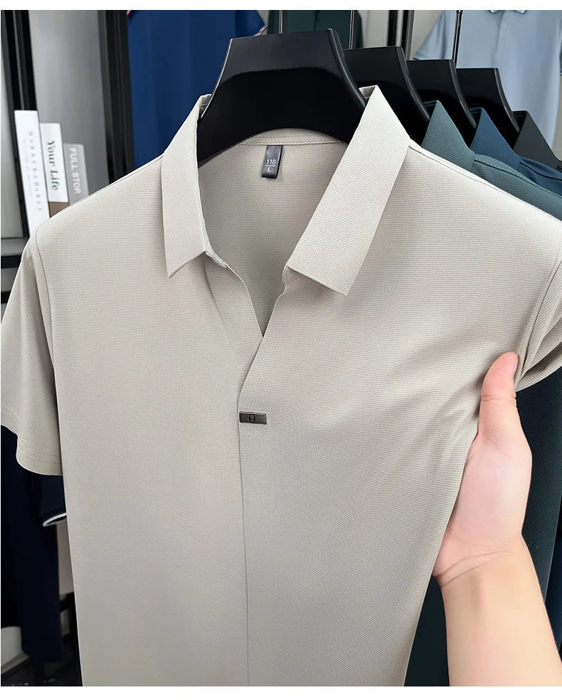 Ice Silk Seamless Laminated Polo Shirt for Men's