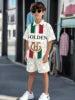 Striped Color Block Printed Boys' Summer Casual clothing
