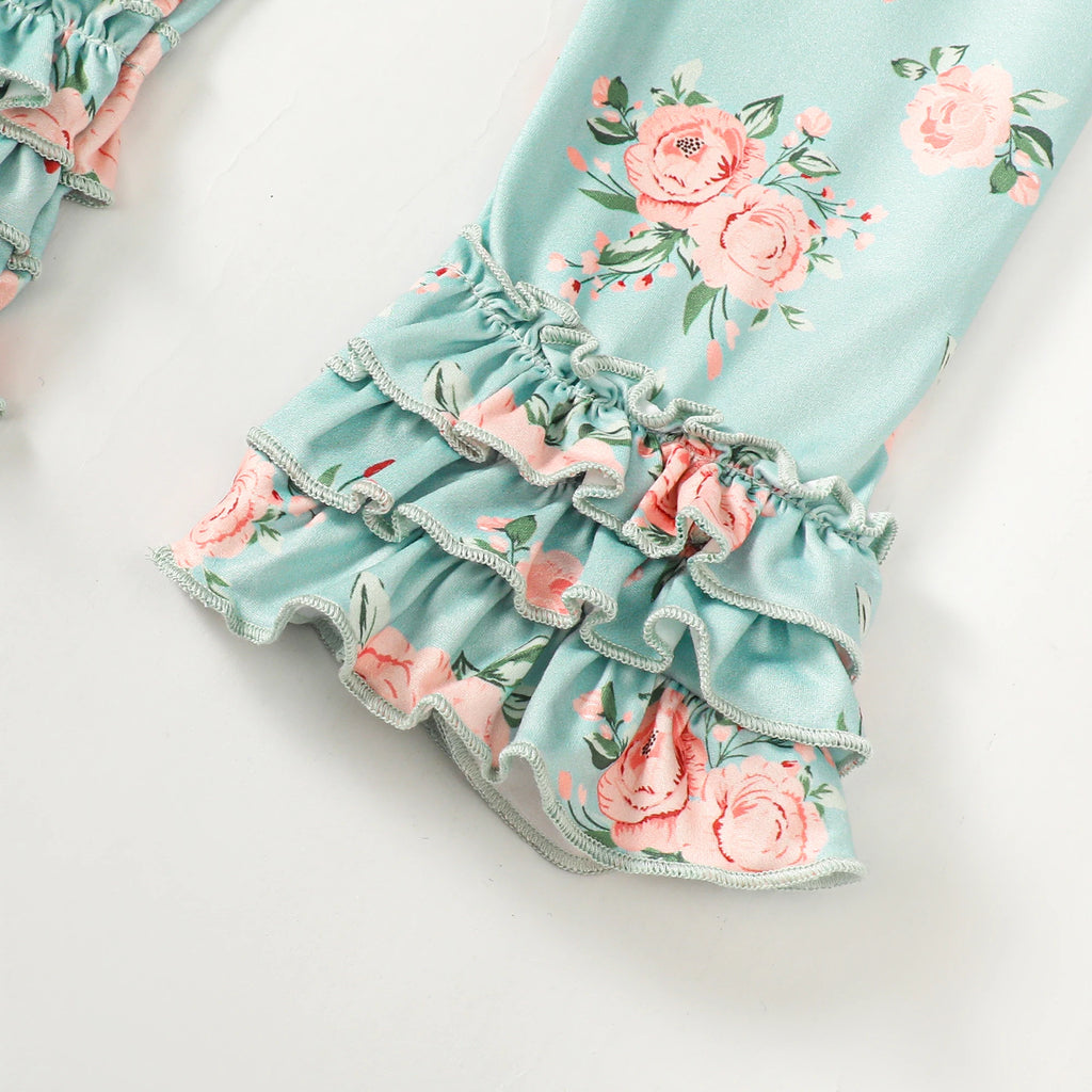 Girls Floral Ruffle Pants Headband Outfit