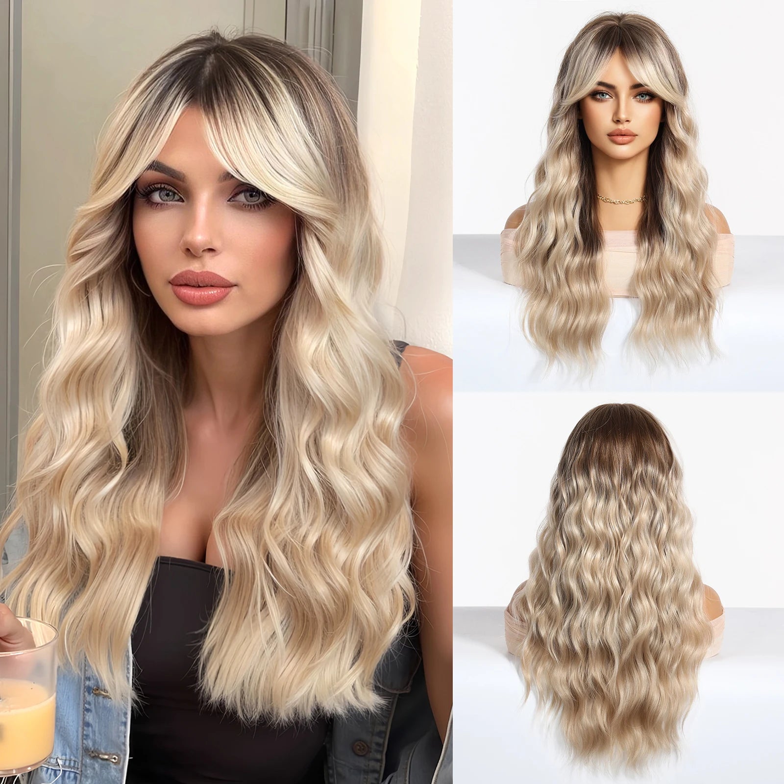 Dark Root Gray Ombre Loose Curly Synthetic Wig