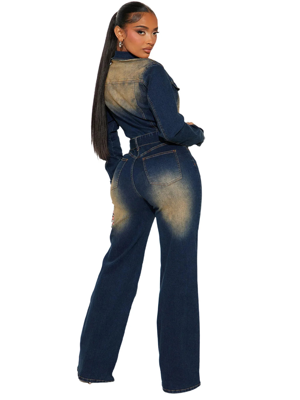 Ladies Casual Washed Denim Jumpsuits