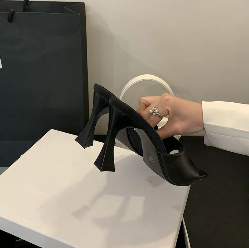 8CM Simple Style Women Slippers Silk Stiletto Heels