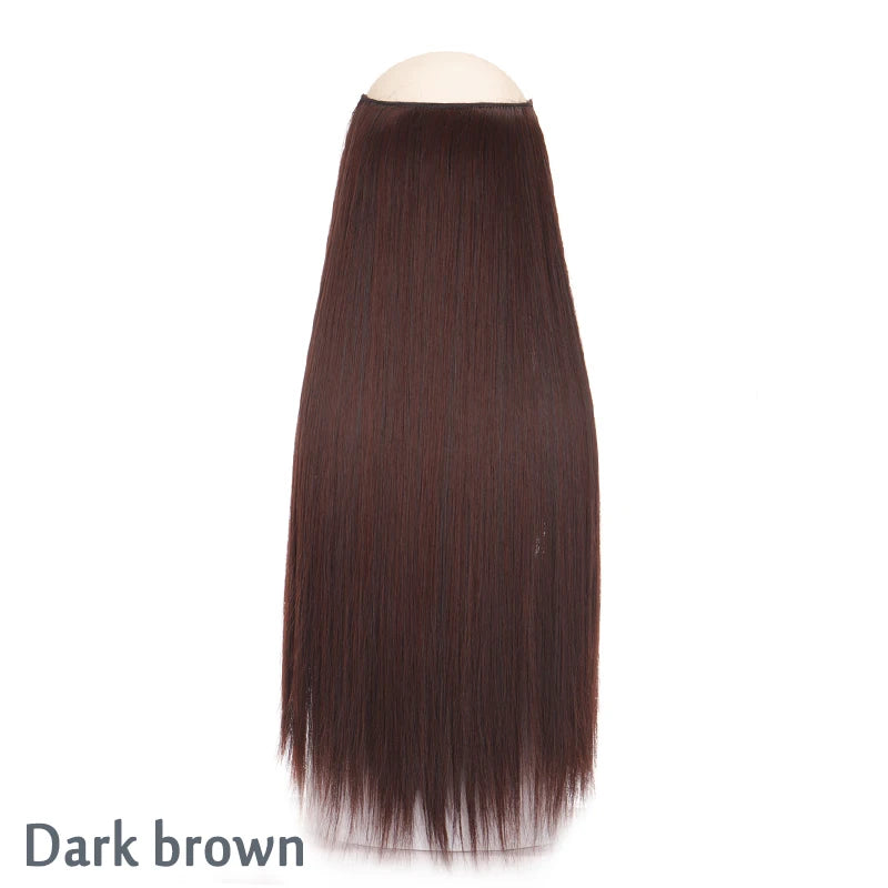 No Clip In Hair Extensions Fish Line Straight Curly Wig