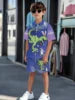 Striped Color Block Printed Boys' Summer Casual clothing