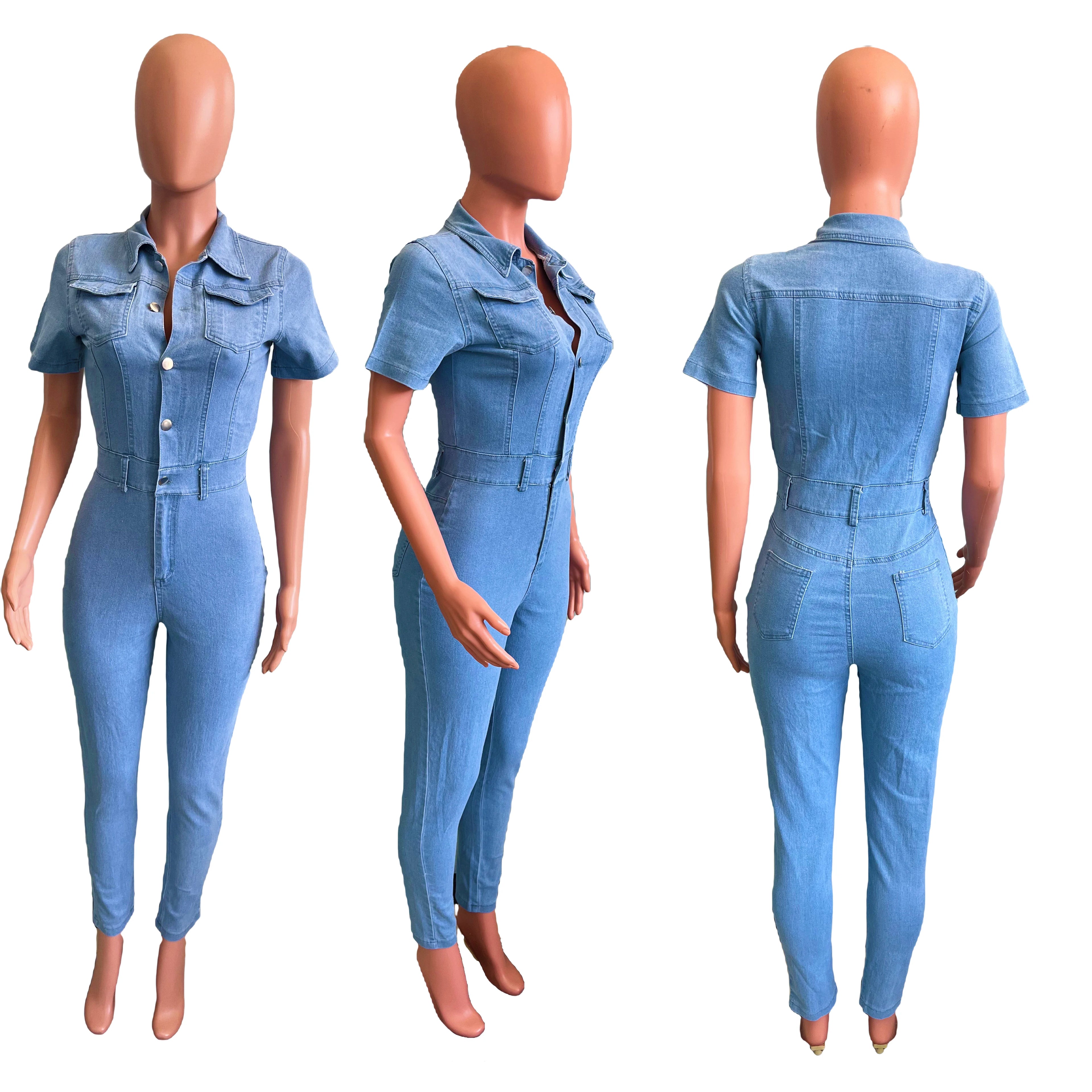 New Stitch Detail Flap Pocket Denim Jumpsuit